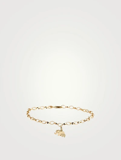 14K Gold Elephant Family Charm Bracelet With Diamond