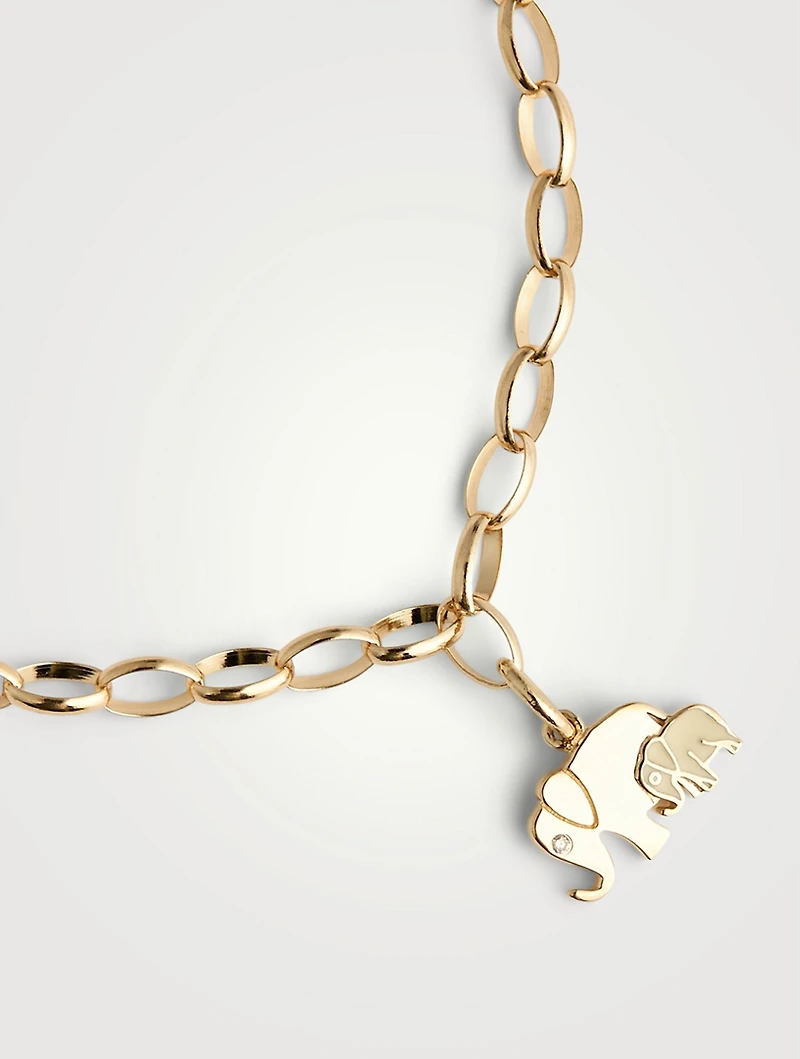14K Gold Elephant Family Charm Bracelet With Diamond