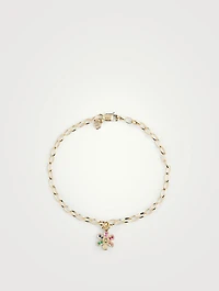 Small 14K Gold Daisy Happy Face Charm Belcher Chain Bracelet