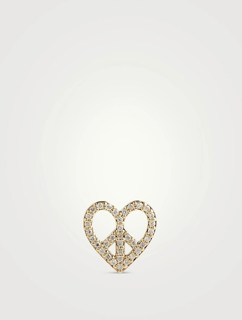 14K Gold Peace Heart Stud Earring With Diamonds