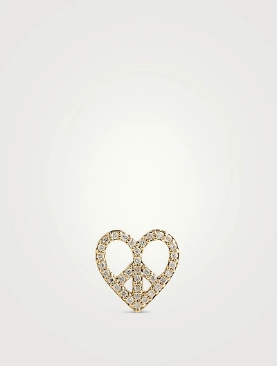 14K Gold Peace Heart Stud Earring With Diamonds