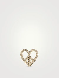 14K Gold Peace Heart Stud Earring With Diamonds