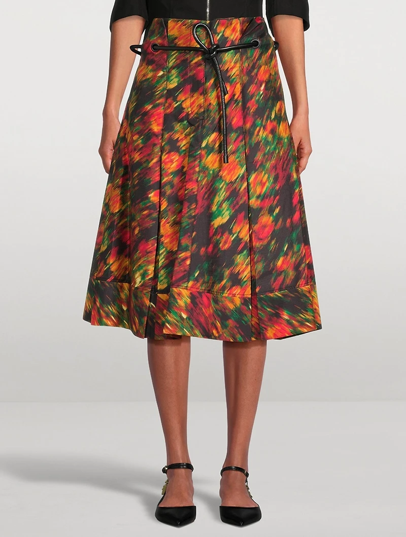 Origami Midi Skirt Flowers Motion Print