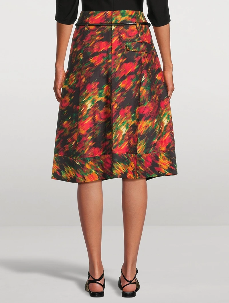 Origami Midi Skirt Flowers Motion Print