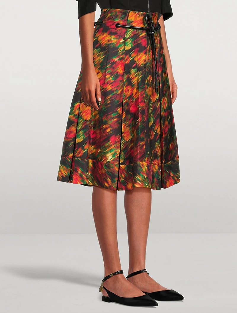 Origami Midi Skirt Flowers Motion Print