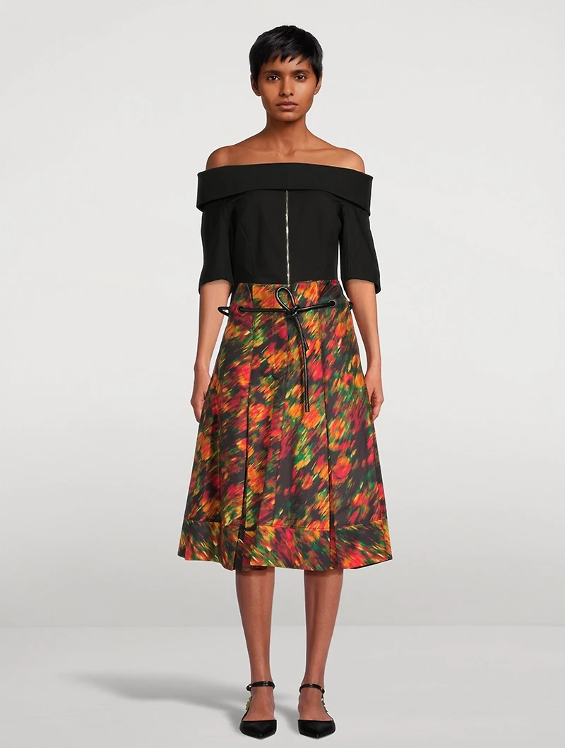 Origami Midi Skirt Flowers Motion Print