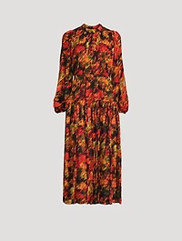 Crinkled Chiffon Midi Dress Flowers Motion Print