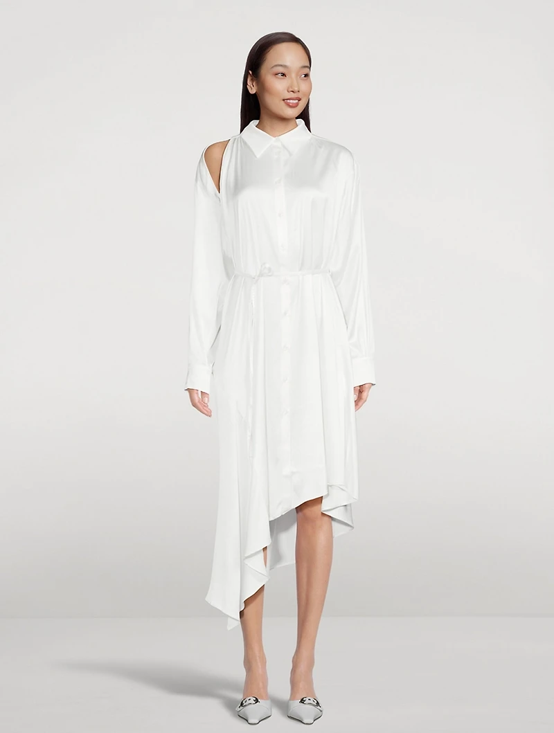 Cut-Out Satin Shirt Dress