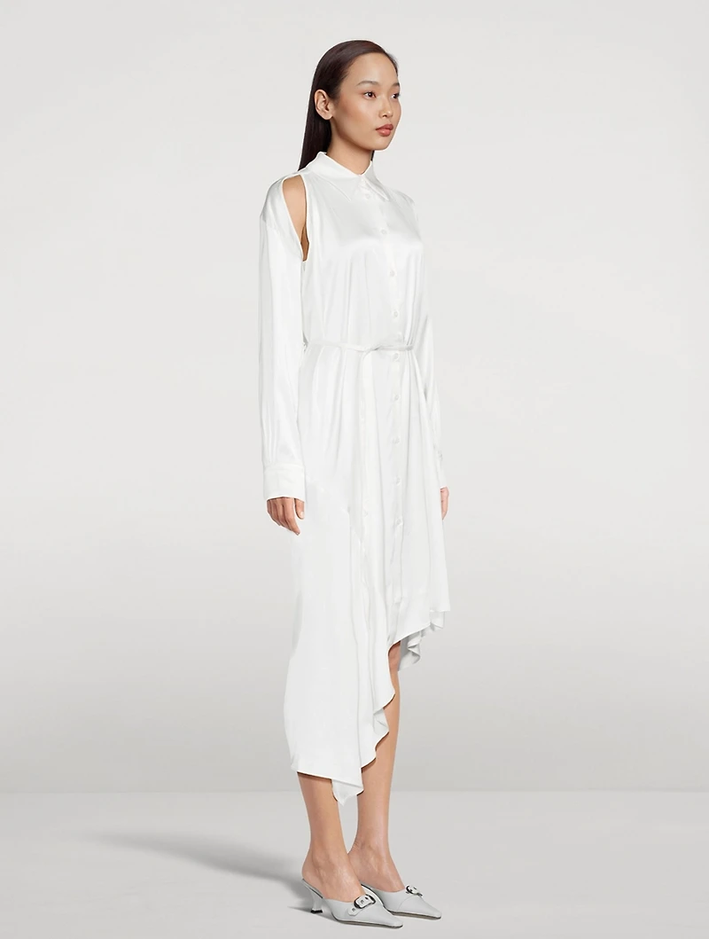 Cut-Out Satin Shirt Dress