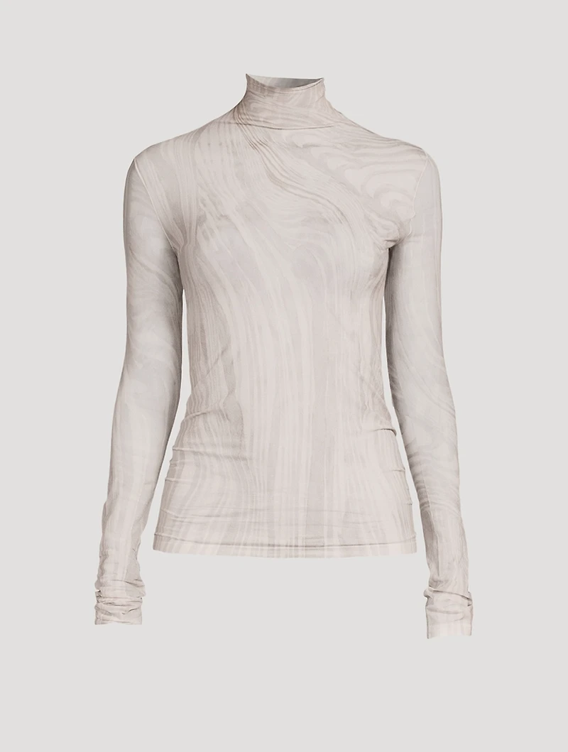 Sheer Turtleneck Swirl Print