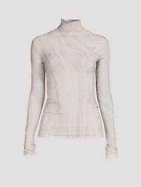 Sheer Turtleneck Swirl Print
