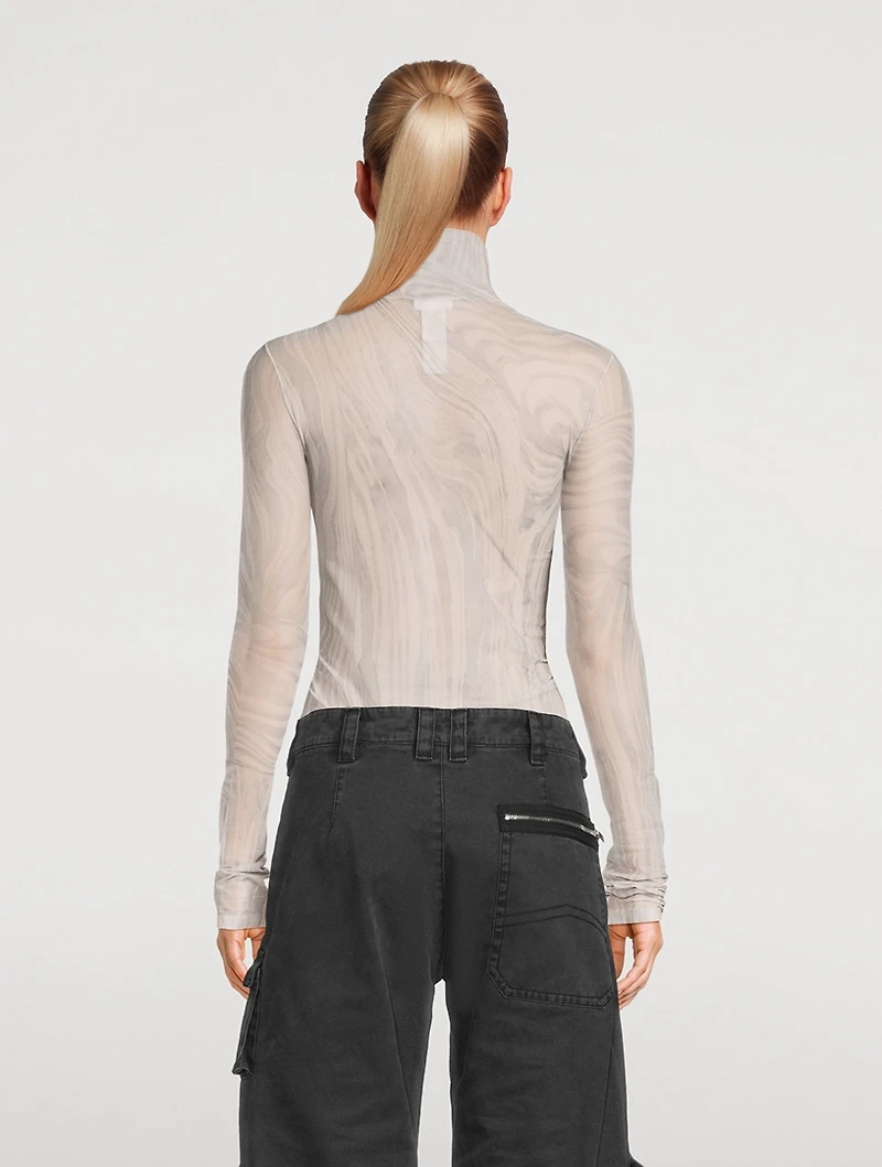 Sheer Turtleneck Swirl Print