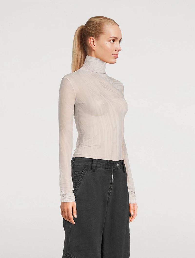Sheer Turtleneck Swirl Print