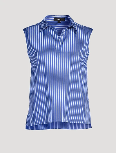 Sleeveless Striped Polo Top
