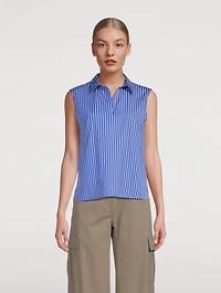 Sleeveless Striped Polo Top