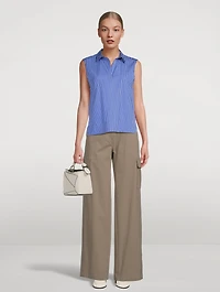 Sleeveless Striped Polo Top
