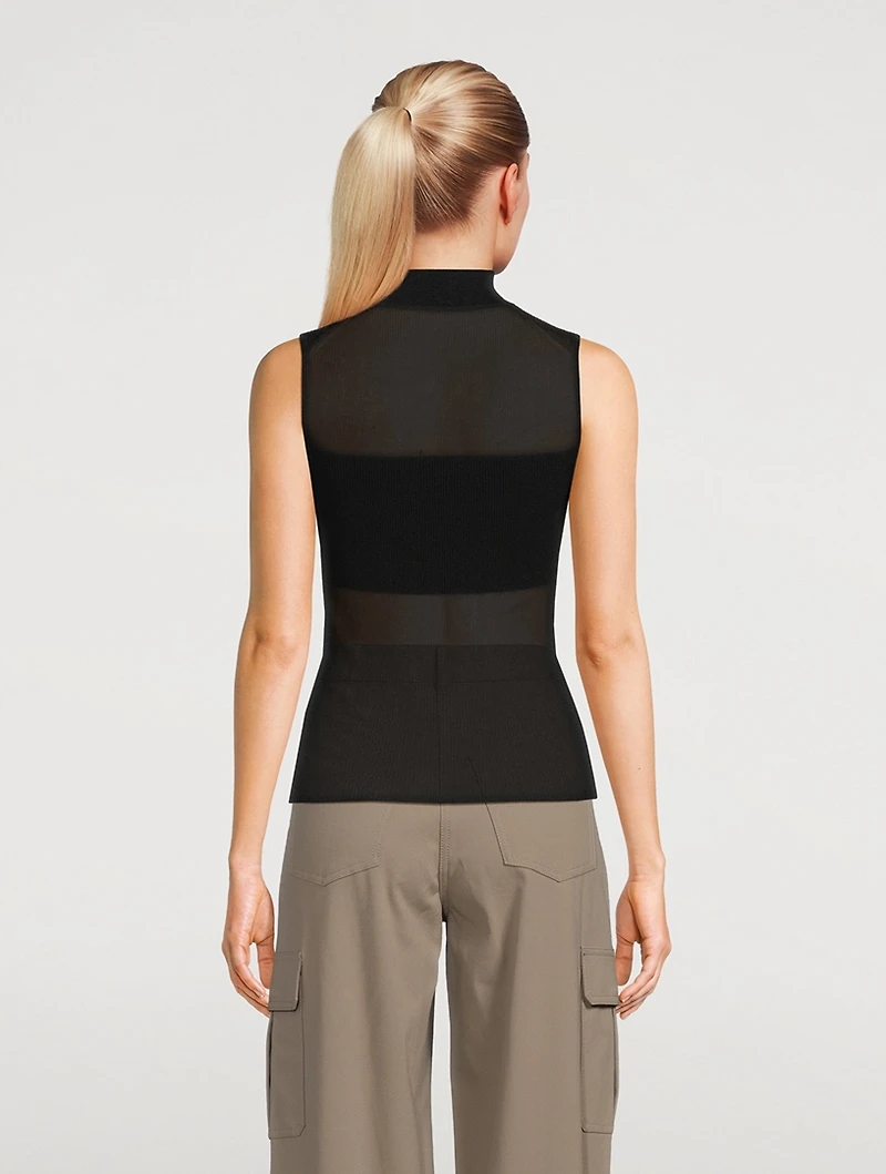 Sleeveless Sheer Turtleneck