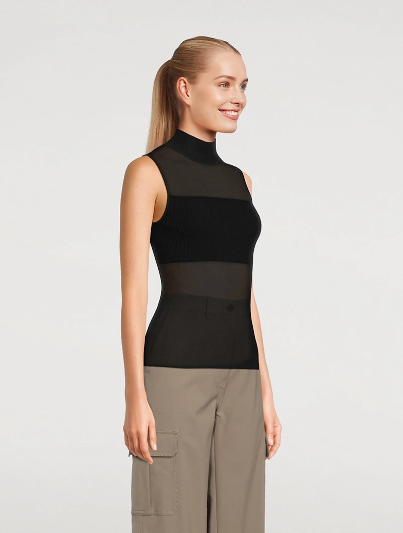 Sleeveless Sheer Turtleneck
