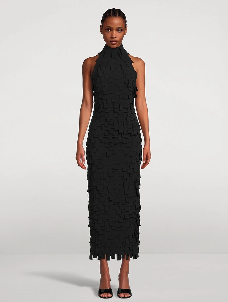 Rectangle-Fringe Halter Dress