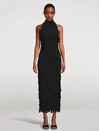 Rectangle-Fringe Halter Dress
