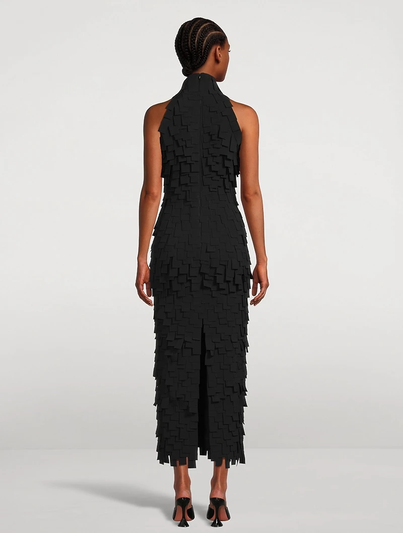 Rectangle-Fringe Halter Dress
