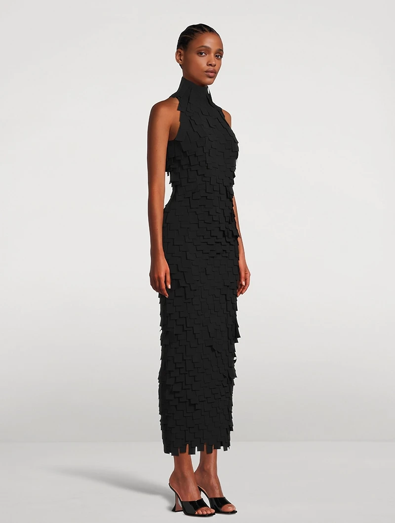 Rectangle-Fringe Halter Dress