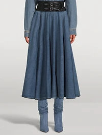 Belted Denim Midi Skirt
