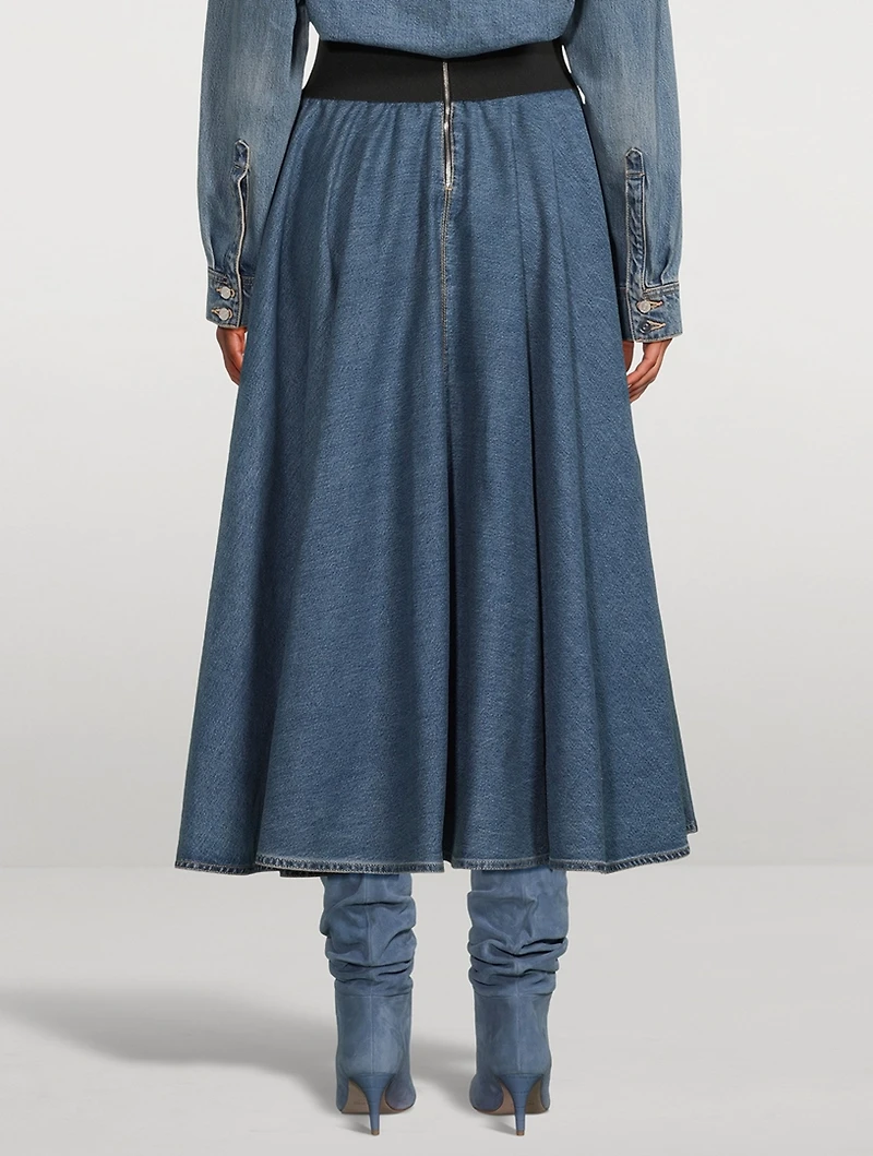 Belted Denim Midi Skirt