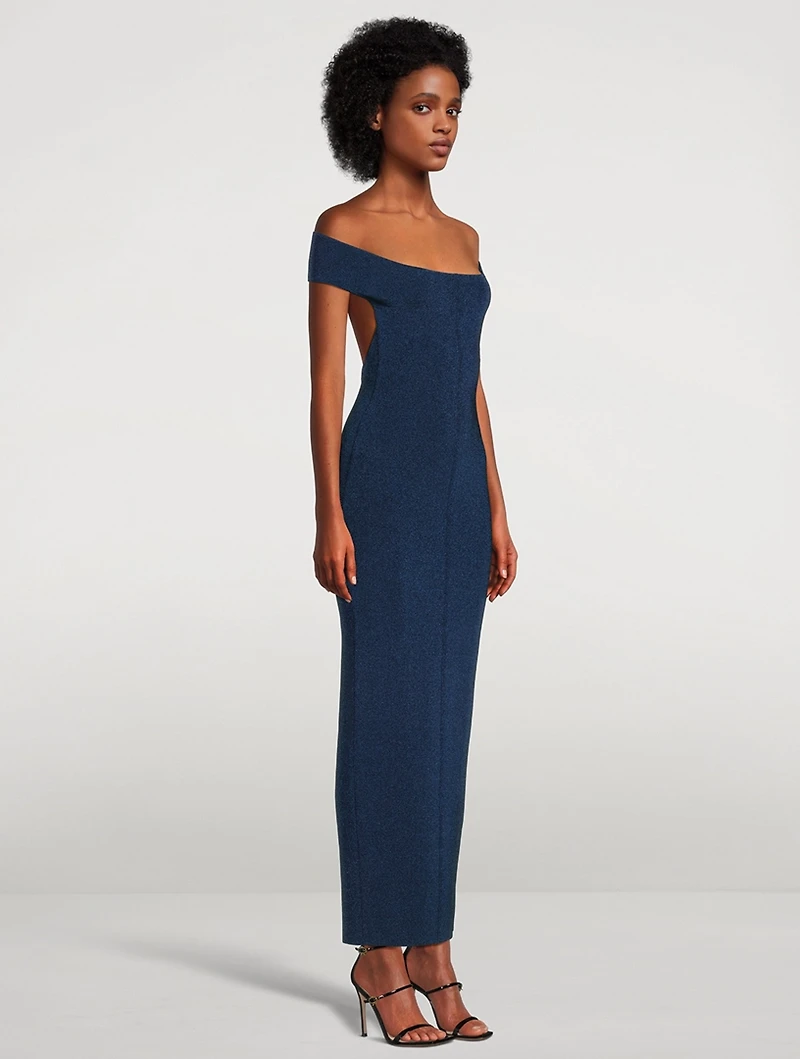 Lurex Off-The-Shoulder Gown