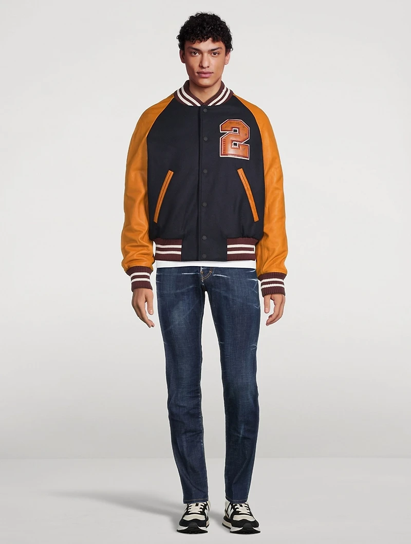 Wool-Blend Varsity Bomber Jacket