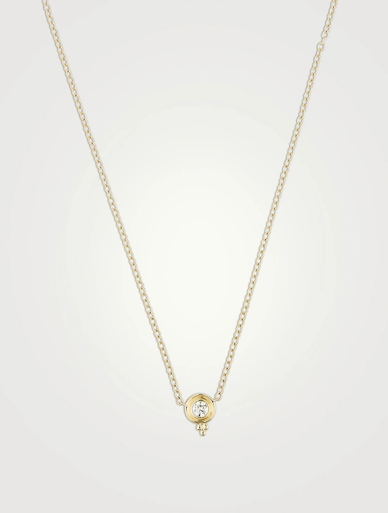 18K Gold Single Diamond Temple Necklace