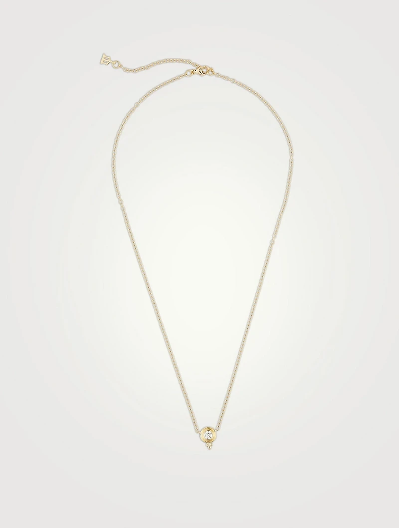 18K Gold Single Diamond Temple Necklace