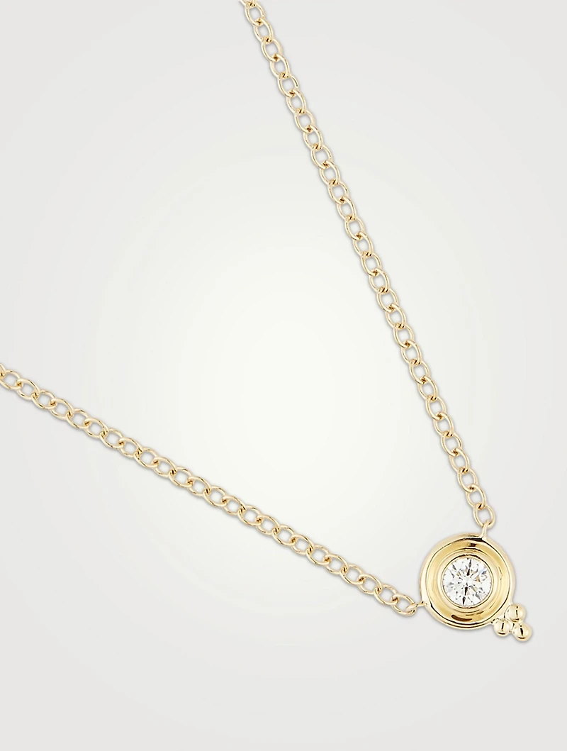 18K Gold Single Diamond Temple Necklace