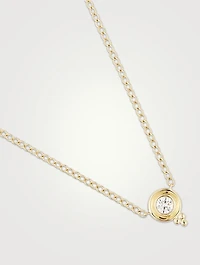 18K Gold Single Diamond Temple Necklace