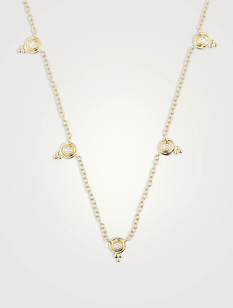 18K Gold Five Diamond Temple Necklace