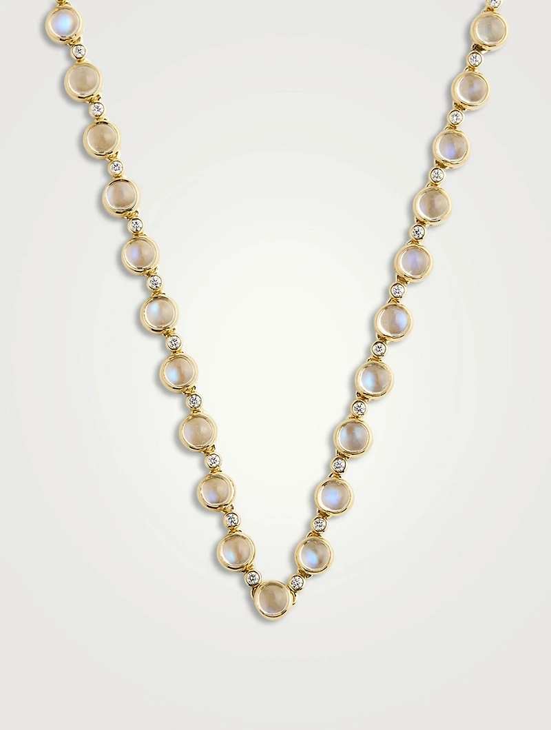 18K Gold Blue Moonstone Link Necklace