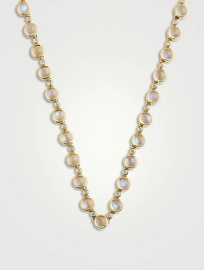 18K Gold Blue Moonstone Link Necklace