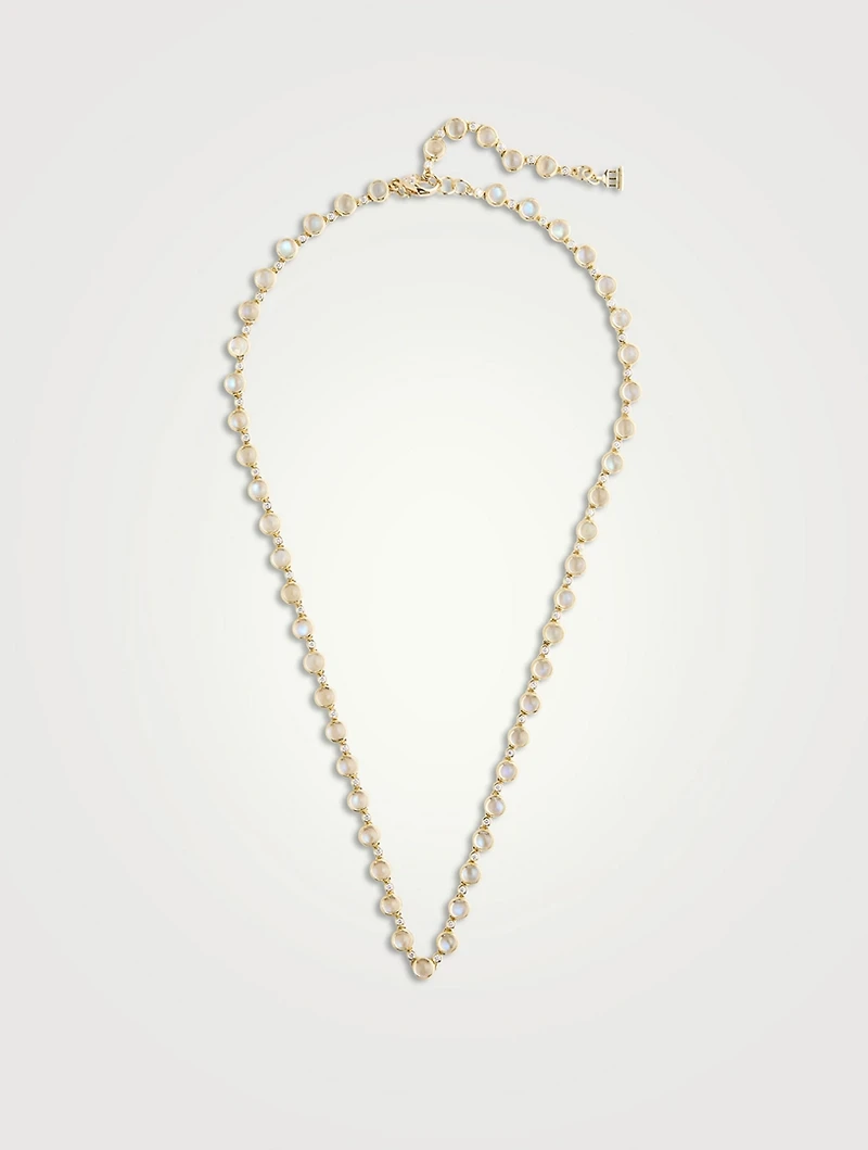 18K Gold Blue Moonstone Link Necklace