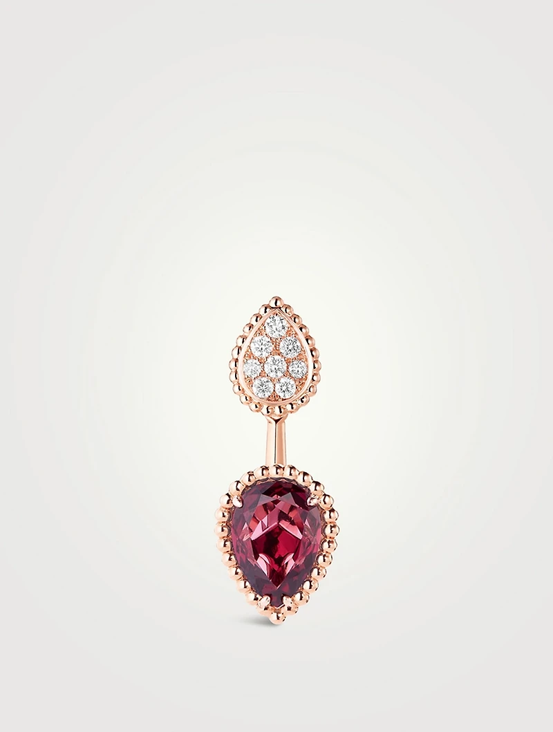 S And XS Motif Serpent Bohème Stud Earring With Garnet And Diamonds
