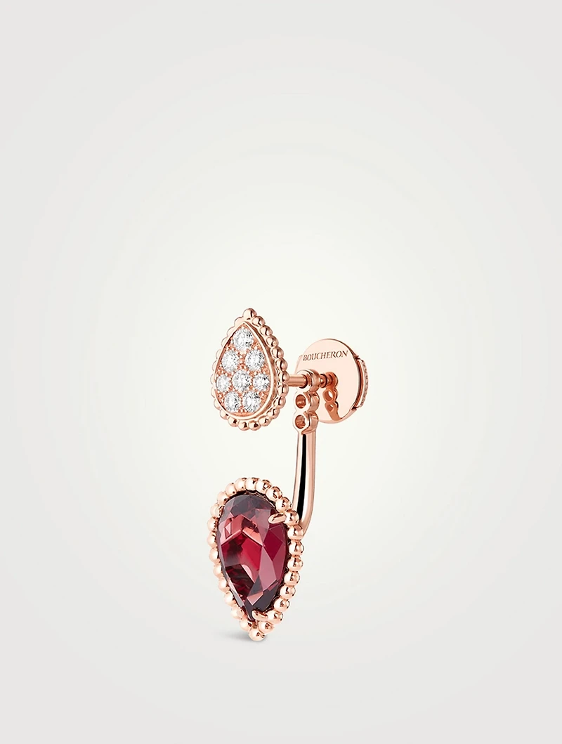 S And XS Motif Serpent Bohème Stud Earring With Garnet And Diamonds