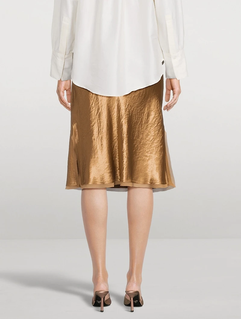 Chiffon-Trimmed Satin Slip Skirt