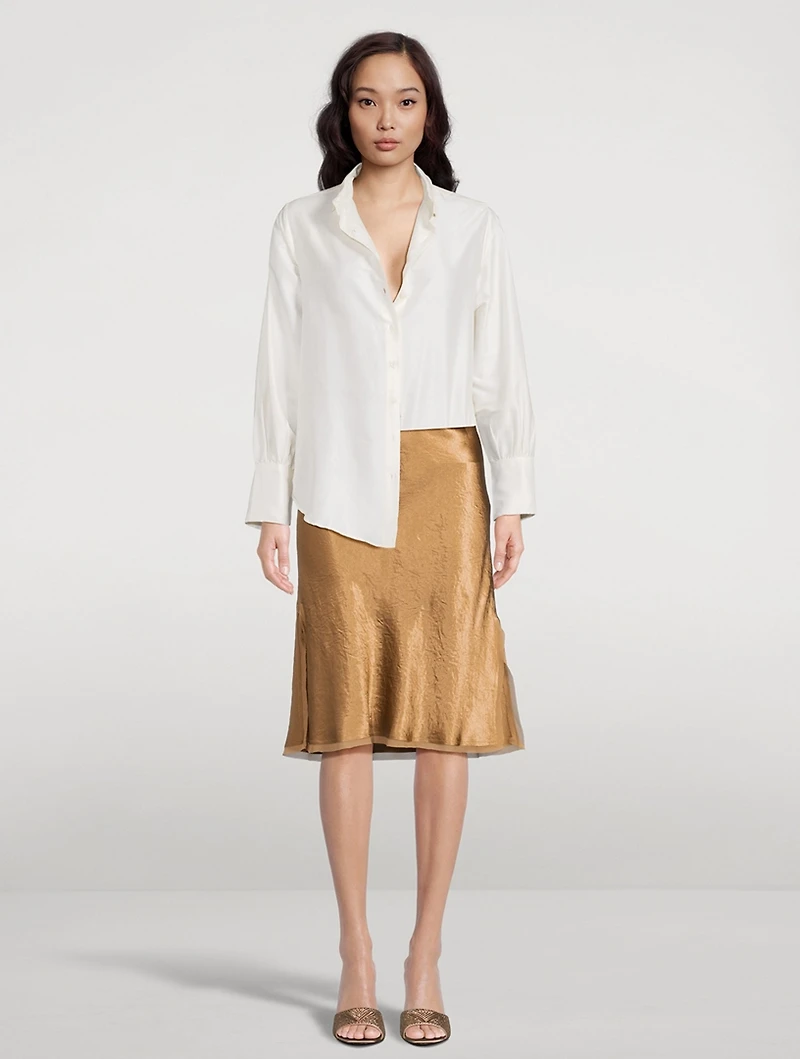 Chiffon-Trimmed Satin Slip Skirt