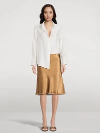 Chiffon-Trimmed Satin Slip Skirt