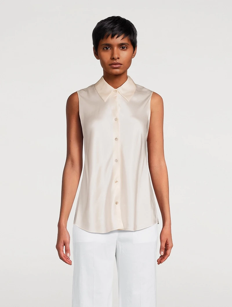 Bias-Cut Sleeveless Silk Shirt