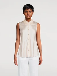 Bias-Cut Sleeveless Silk Shirt