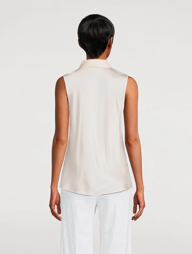Bias-Cut Sleeveless Silk Shirt