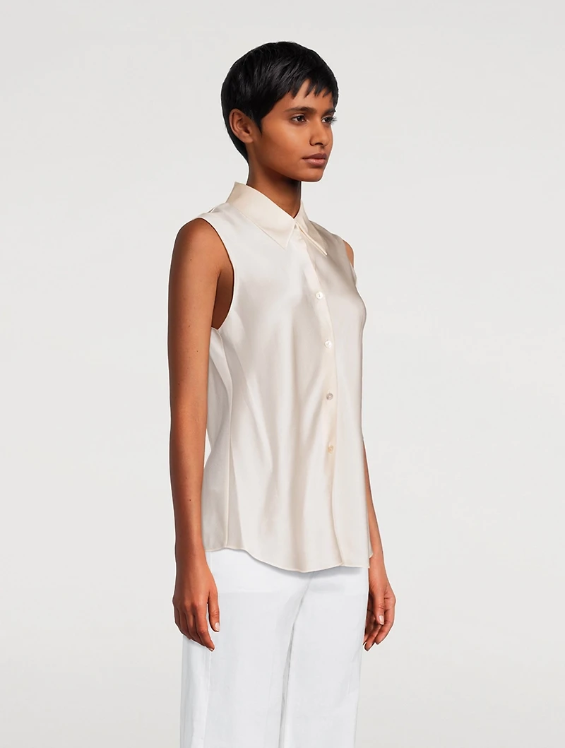 Bias-Cut Sleeveless Silk Shirt