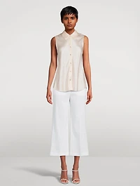Bias-Cut Sleeveless Silk Shirt