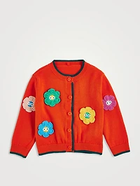 Smiley Flower Appliqué Cardigan