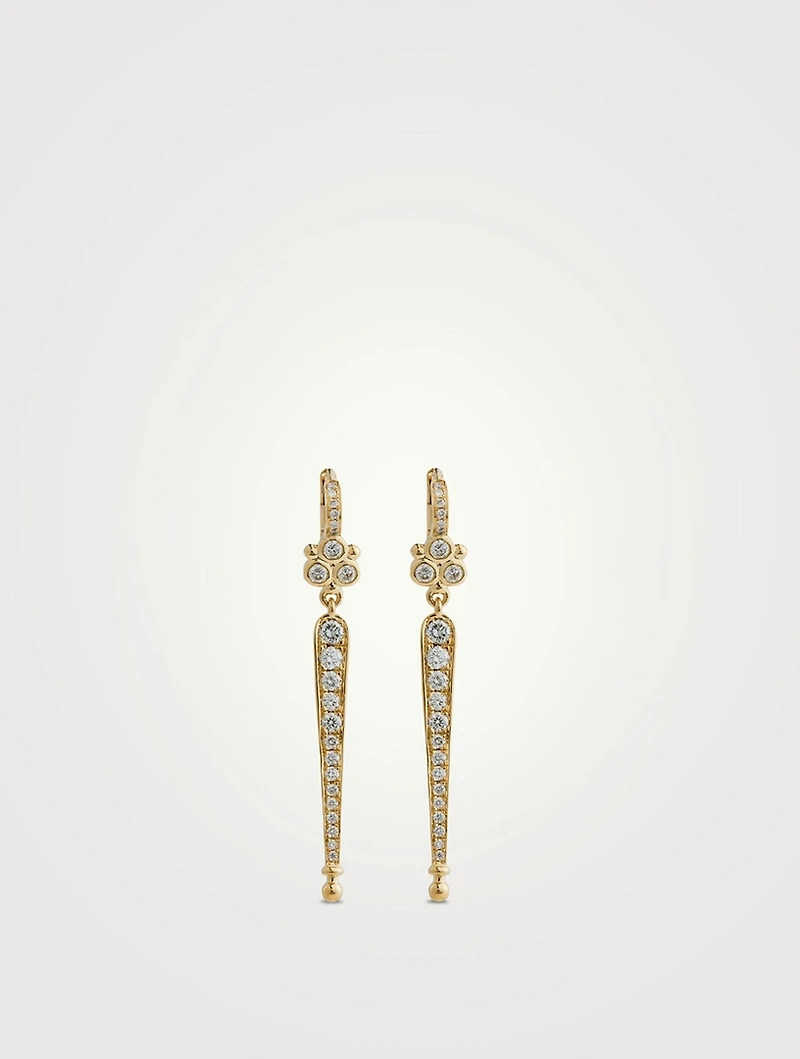 18K Gold Baton Earrings With Diamonds
